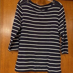 Croft & Barrow Navy and White Striped 3/4 Length Sleeve Top